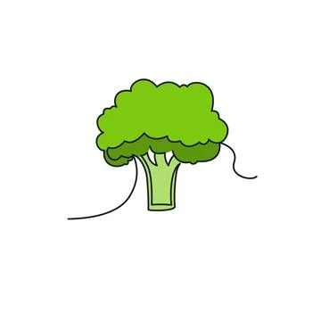 One continuous line drawing vegetables broccoli, isolated on white background Stock Illustration