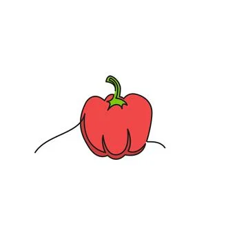 One continuous line drawing vegetables Bell pepper, isolated on white backgro Stock Illustration