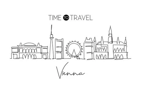 One continuous line drawing of Vienna city skyline, Austria イラスト素材