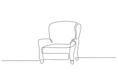 One continuous line drawing of vintage armchair. Modern scandinavian furniture Stock Illustration
