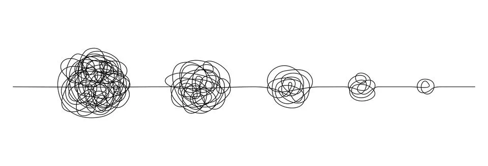One continuous line drawing of way from complex chaos to simplicity. Concept of 스톡 일러스트