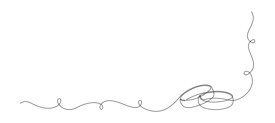 One continuous line drawing of Wedding rings. Romantic elegance concept and Stock Illustration