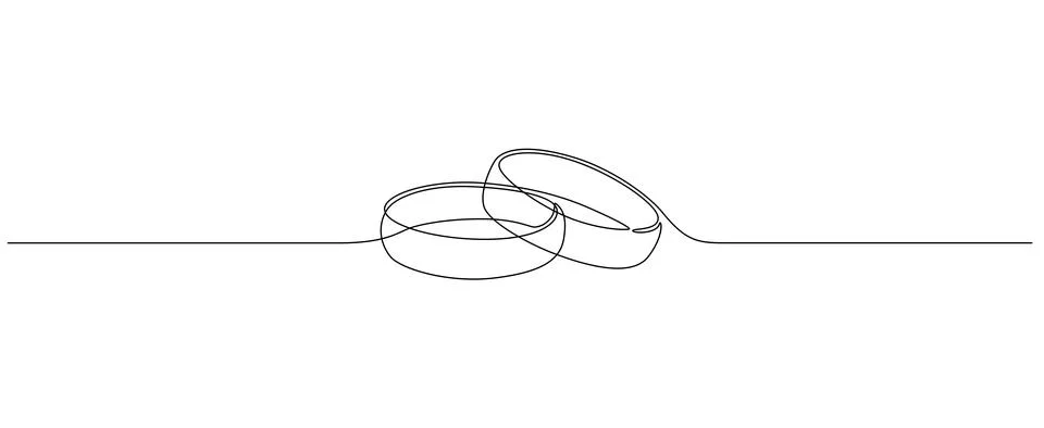One continuous line drawing of Wedding rings. Romantic elegance concept and Stock Illustration