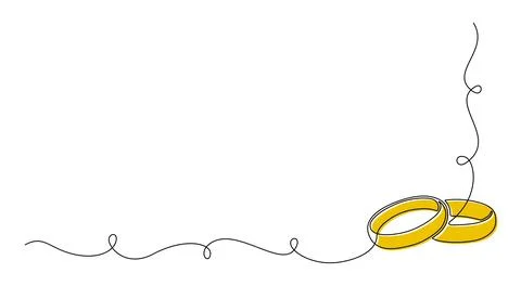 One continuous line drawing of Wedding rings. Romantic elegance concept and Stock Illustration
