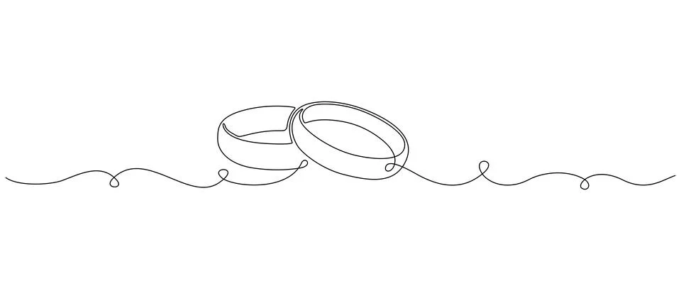 One continuous line drawing of Wedding rings. Romantic concept and symbol Stock Illustration