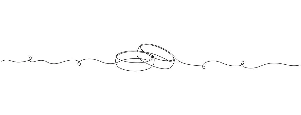 One continuous line drawing of Wedding rings. Romantic elegance concept and Stock Illustration