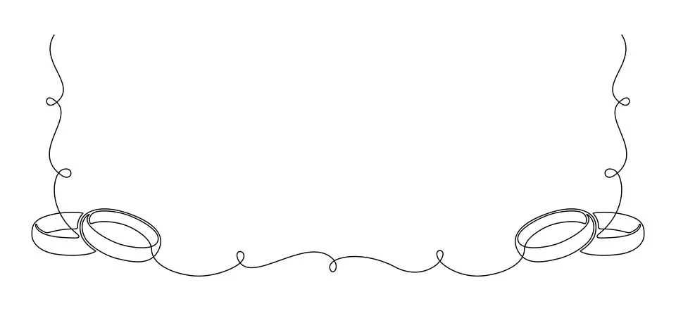 One continuous line drawing of Wedding rings. Romantic elegance invitation Illustrazione stock