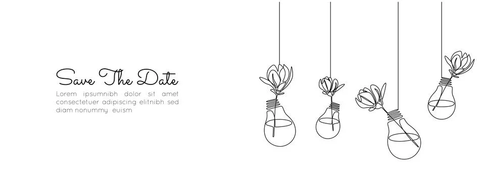 One continuous line drawing of wedding flower decor. Romantic concept with Stock Illustration