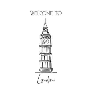 One continuous line drawing of welcome to Big Ben clock tower landmark Stock-Illustration