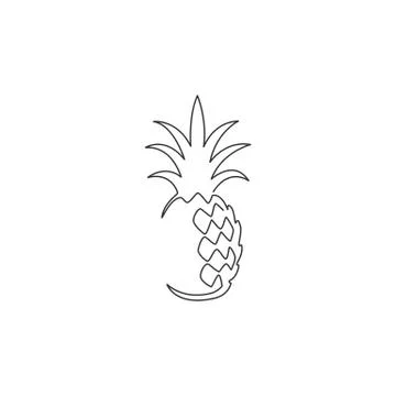 One continuous line drawing whole healthy organic pineapple for orchard logo Illustrazione stock