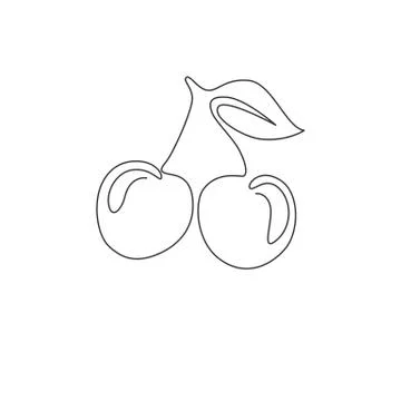 One continuous line drawing of whole healthy organic cherries for logo Illustrazione stock