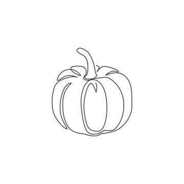 One continuous line drawing of whole round healthy organic pumpkin Stock Illustration