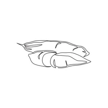 One continuous line drawing whole healthy organic cassava for farm logo Stock Illustration