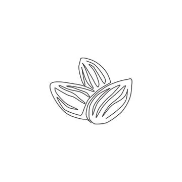 One continuous line drawing of whole healthy organic almonds group for garden Stock Illustration