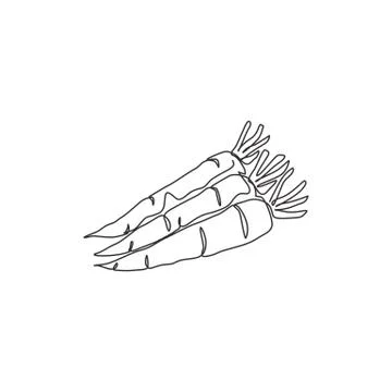 One continuous line drawing whole healthy organic carrots group for farm logo Stock Illustration