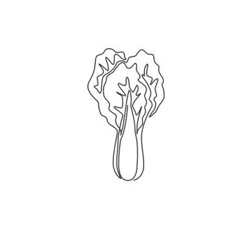 One continuous line drawing of whole healthy organic mustard green leaves Stock Illustration