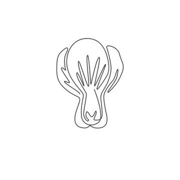One continuous line drawing of whole healthy organic green bok choy for farm Stock Illustration