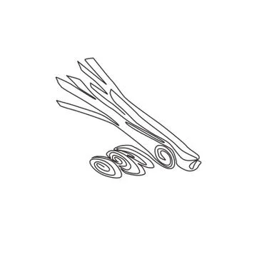 One continuous line drawing of whole and sliced healthy organic lemongrass Stock Illustration
