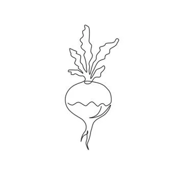 One continuous line drawing of whole healthy organic white turnip for farm Stock Illustration