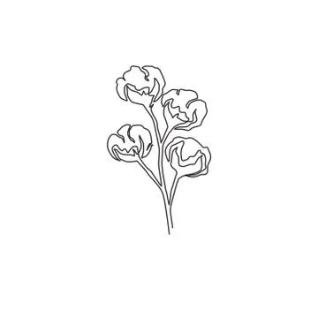 One continuous line drawing of whole soft and fluffy cotton flower Stock Illustration