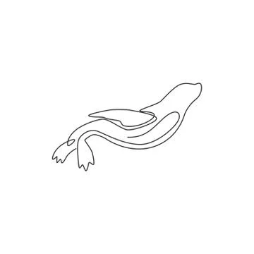 One continuous line drawing of wild sea lion for marine company logo identity Illustrazione stock