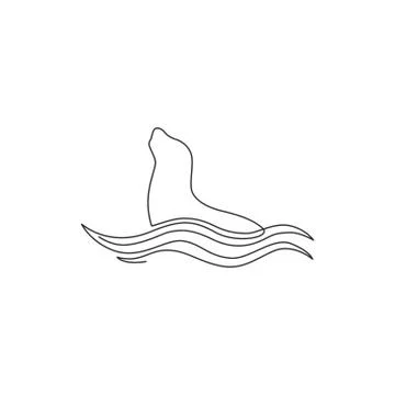 One continuous line drawing of wild sea lion for marine company logo identity Stock-Illustration