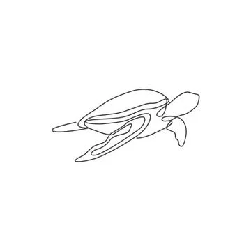 One continuous line drawing of wild sea turtle for water aquatic park logo Stock Illustration