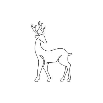 One continuous line drawing of wild reindeer for national park logo identity Ilustración de archivo