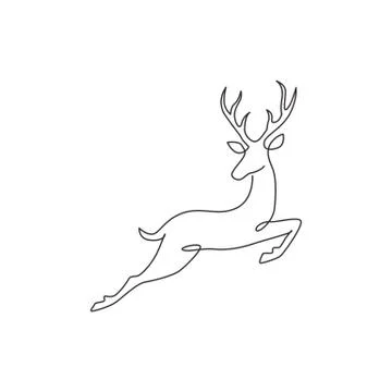 One continuous line drawing of wild reindeer for national park logo identity Illustrazione stock