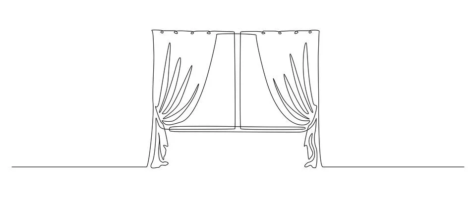 One continuous line drawing of window with curtains. Concept of living room Stock Illustration