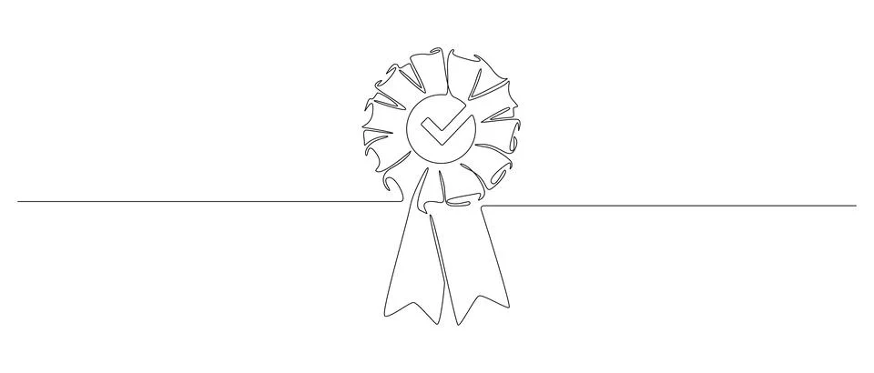 One continuous line drawing of winner award badge with tick. Premium quality Stock Illustration