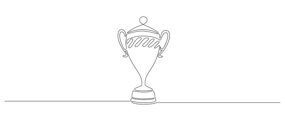 One continuous line drawing of winning golden trophy. Icon symbol of champion Stock Illustration