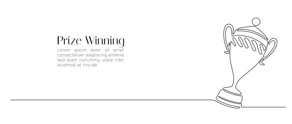 One continuous line drawing of winning golden trophy. Icon symbol of champion Stock Illustration