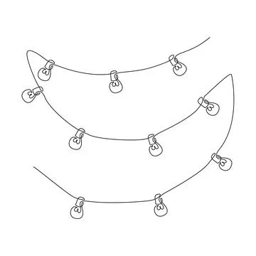 One continuous line drawing of wire with light bulbs. Stylish scandinavian Stock Illustration