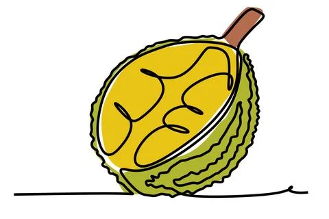 One continuous line drawing of yellow tropical durian fruits. Stock Illustration