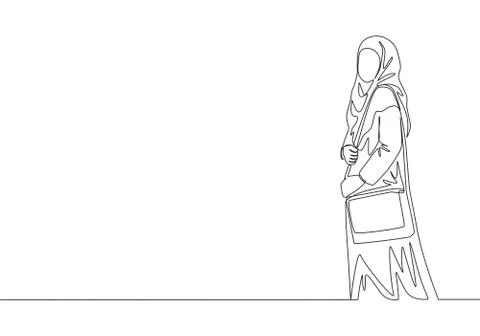 One continuous line drawing of young pretty muslimah on Islamic cloth Stock Illustration