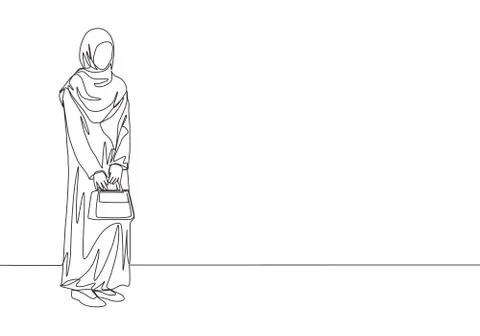 One continuous line drawing of young muslimah with traditional Arab cloth Illustrazione stock