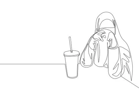 One continuous line drawing of young saudi arabian muslimah wearing burqa Illustrazione stock