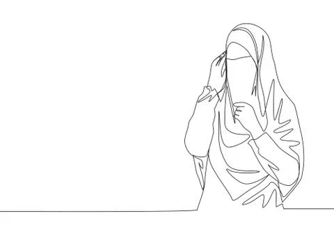 One continuous line drawing of young happy cute saudi arabian muslimah Illustrazione stock