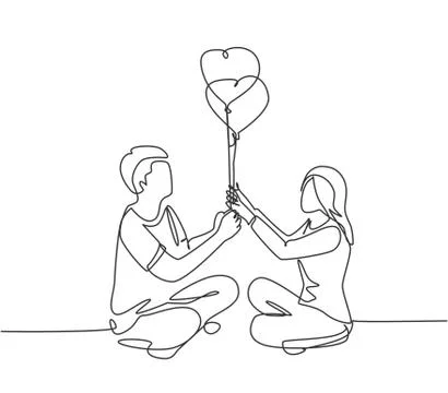 One continuous line drawing of young happy man and woman couple Stock Illustration