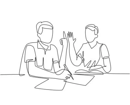 One continuous line drawing of young company founder formulating proposal 스톡 일러스트