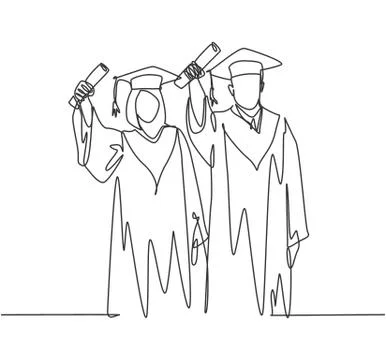 One continuous line drawing of young happy couple college student Stock-Illustration