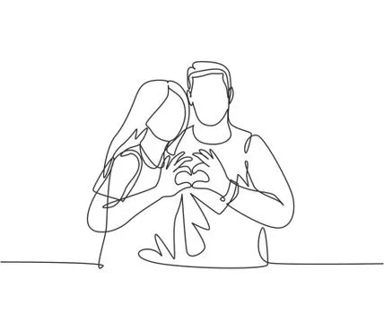 One continuous line drawing of young happy man and woman couple Illustrazione stock