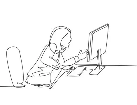 One continuous line drawing of young frustrated businesswoman yelling Stock Illustration