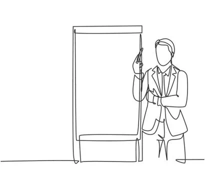 One continuous line drawing of young presenter watching mess data graph Stock Illustration