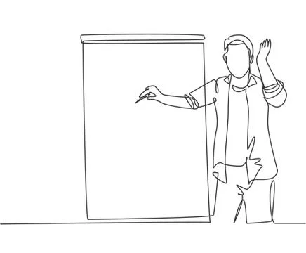 One continuous line drawing of young presenter pointing finger to audience Stock-Illustration