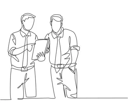 One continuous line drawing of young employee talking to his colleague Illustrazione stock