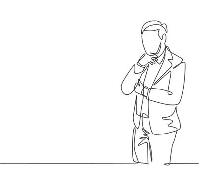 One continuous line drawing of young confused business man standing and focus Illustrazione stock
