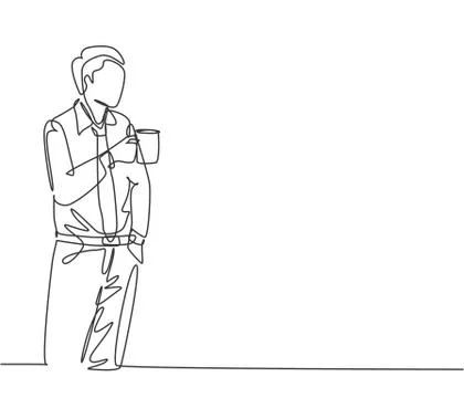 One continuous line drawing of young male worker standing and thinking Stock Illustration