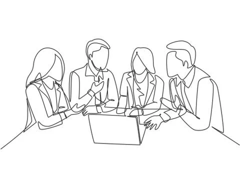 One continuous line drawing of young CEO presenting company business model Illustrazione stock